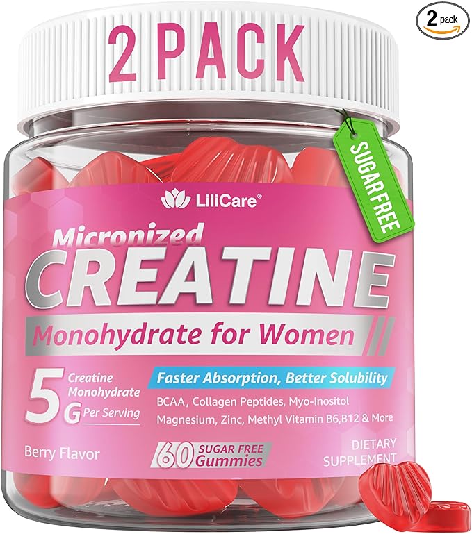 Creatine for Women Gummies, Micronized Creatine Monohydrate + Myo-Inositol, Collagen Peptides, BCAAs, Hyaluronic Acid, Vitamin B6 B12, Zinc for Enërgy, Föcus, Hörmonal Balance, Sugar Free, 120 Counts