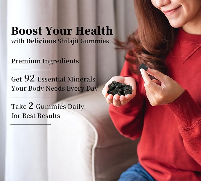 Shilajit Gummies with Ashwagandha, Turmeric - Organic, Zero Sugar & Vegan-Friendly Himalayan Shilajit for Men & Women - Energy, Calm, Cortisol, Sleep, Immune Support & Overall Health