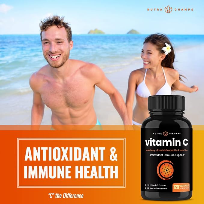 NutraChamps Vitamin C 1000mg with Rose Hips, Vitamin C Supplement with Elderberry & Citrus Bioflavonoids, Kids Immune Boosting Supplement, 500mg Capsules Pill