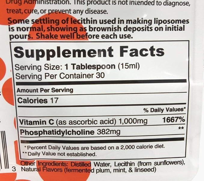 Lipo Naturals Liposomal Vitamin C 1000mg Liquid (2-Pack 60 Doses) - Natural Formula Immunity + Energy Support - Vegan, China-Free (15oz / 443ml ea.)