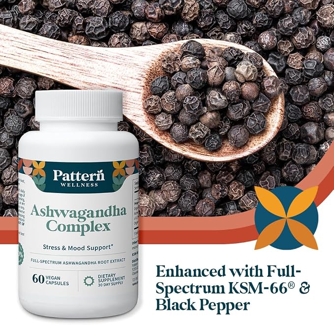 Pattern Wellness Ashwagandha Complex for Men & Women – Organic KSM-66® & Black Pepper Extract – Supports Stress Response & Energy Balance – Non-GMO – 360 Vegan Capsules