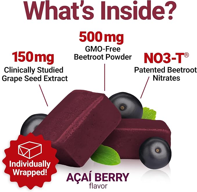 Force Factor Total Beets Blood Pressure Support Supplement with Beets Powder, Great-Tasting Chewables for Heart-Healthy Energy, and Increased Nitric Oxide, 180 Chews, 3-Pack