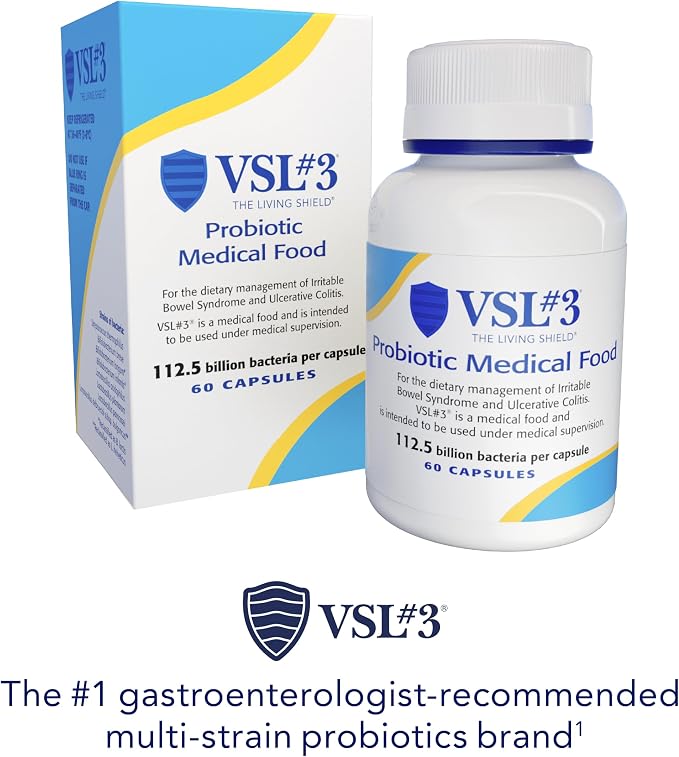 VSL#3® Probiotics for Digestive Health, IBS & UC Symptoms - 112.5B CFUs, High-Potency, Multi-Strain, Live, Refrigerated Probiotic, Medical Food for Gut Health Support in Men & Women, 180 Capsules