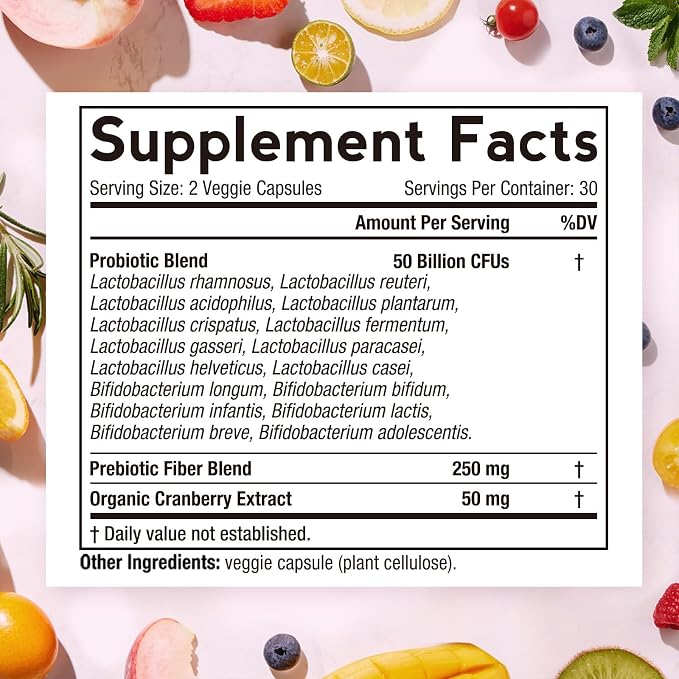 Doctor's Recipes Women's Probiotics, 120 Caps (2 Pack) 50 Billion CFU 16 Strains, with Organic Cranberry, Digestive Immune Vaginal & Urinary Health, Shelf Stable, Delayed Release, No Soy Gluten Dairy