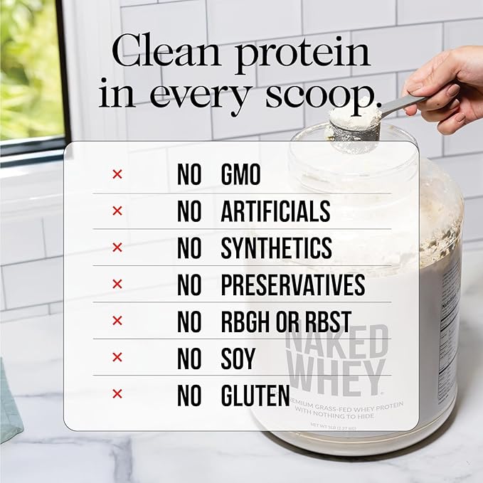 NAKED Chocolate Whey Isolate Protein - Only 6 Ingredients, 30g Grass-Fed Protein, Undenatured, No GMO, No Soy, Gluten-Free, No Preservatives - 24 Servings