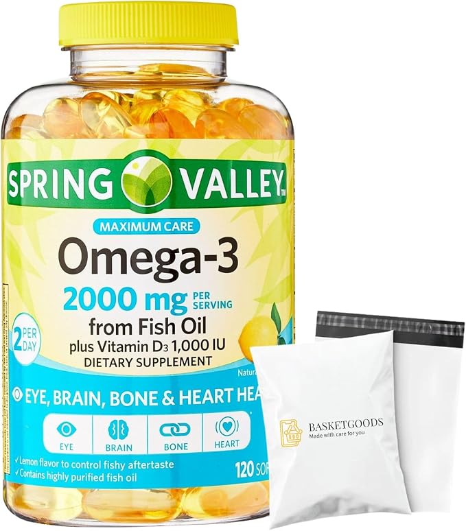 Spring Valley Omega-3 from Fish Oil 2000 mg | Premium Omega-3 from Fish Oil Eye Brain Bone & Heart Health | Set with Basket Goods Store