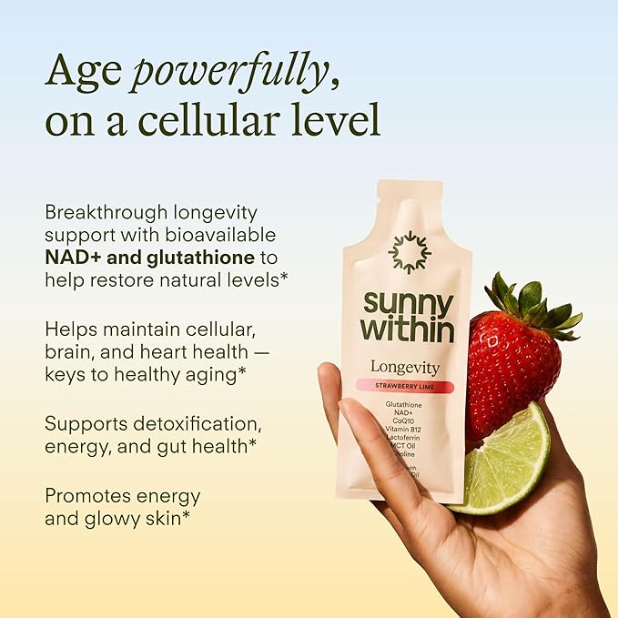 Liposomal Glutathione Supplement NAD+ Longevity Mix w/Liquid NAD+, CoQ10, B12, MCT & Avocado Oil – Cellular Health, Energy, Brain, Gut & Heart Support* – Strawberry Lime – 30 Pouches
