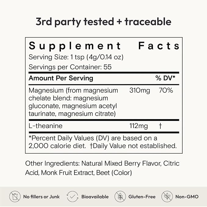 Moon Juice Magnesi-Om Magnesium Powder Supplement - Chelated Magnesium Complex + L-Theanine Blend for Rest, Relaxation & Regularity - Vegan, Non-GMO & No Sugar, Berry, 7.7 oz, 55 Servings