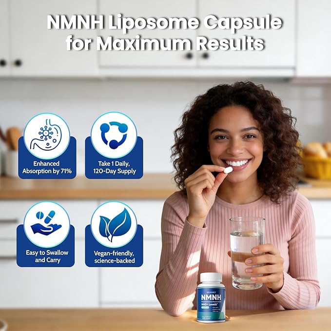 Pure NMNH 600mg Liposomal NAD Supplement for Women & Men - NMNH (Dihydronicotinamide Mononucleotide, NMN Alternative) for Anti-Aging, NAD+ Levels, Immune, and Energy, 120 Capsules (120-Day Supply)