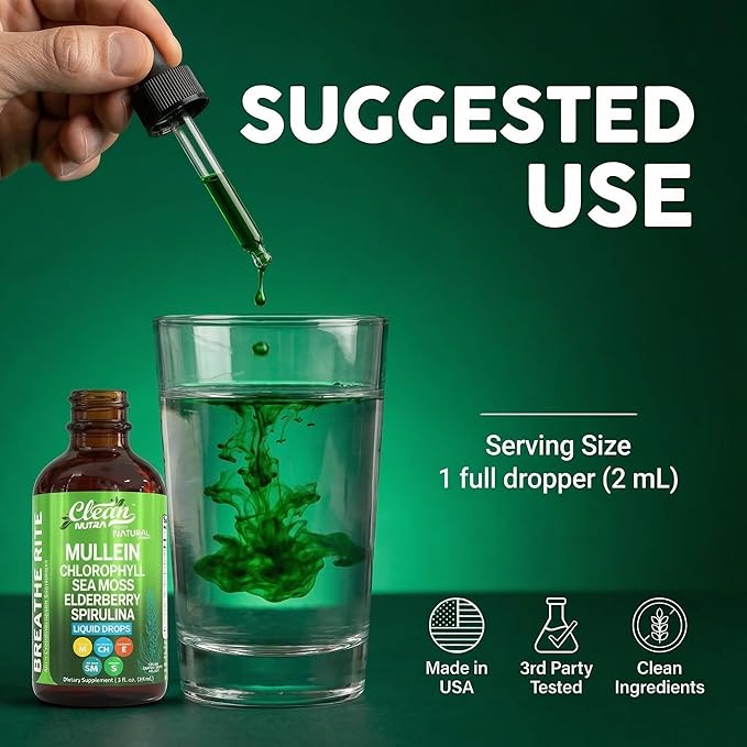 Mullein Drops for Lungs Liquid Chlorophyll Mullein Leaf Extract Supplement Elderberry Sea Moss Spirulina Chlorella Lobelia Marigold Licorice Marshmallow Lung Detox Cleanse Tincture Men Women 2 fl oz