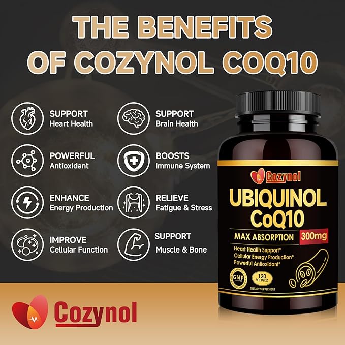 Ubiquinol CoQ10-300mg-Softgels with Vitamin E & Omega 3, Coenzyme Q10 Supplement High Absorption Support Heart Health & Energy-Production, Powerful-Antioxidant 120 Servings 4 Month Supply