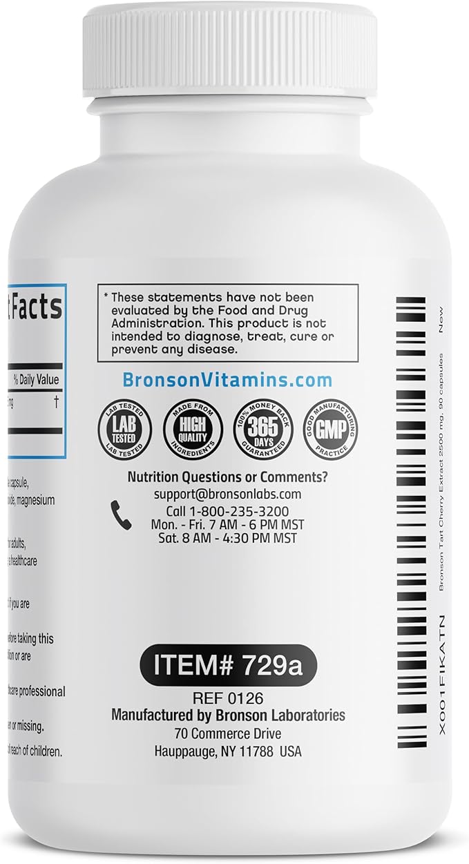 Bronson Tart Cherry Extract 2500 mg Premium Non-GMO Formula Packed with Antioxidants and Flavonoids, 90 Vegetarian Capsules