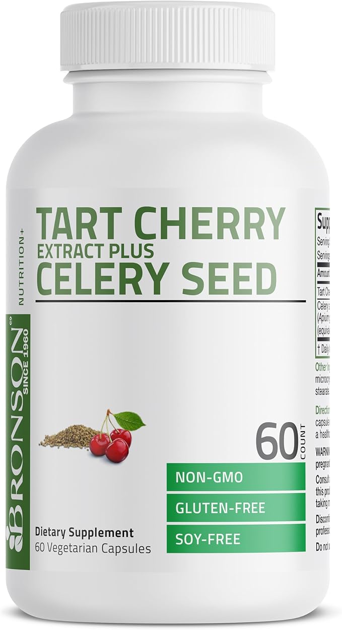 Bronson Tart Cherry Extract + Celery Seed Capsules - Powerful Uric Acid Cleanse, Joint Mobility Support & Muscle Recovery Supplement - Non-GMO Formula - 60 Vegetarian Capsules