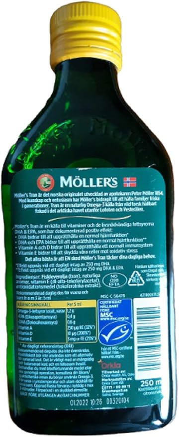 Möllers Tran Cod Liver Oil 250 ml/ 8.45 fl oz | Citron Flavor | Omega-3 | Fish Liver Oil