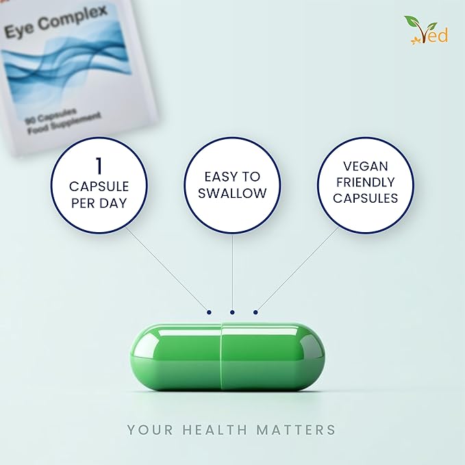Ved Eye Complex, Lutein, Meso-Zeaxanthin, Zeaxanthin, NZ Blackcurrant, Bilberry, Goji Berry, 90 Vegan Capsule (3 Months Supply)