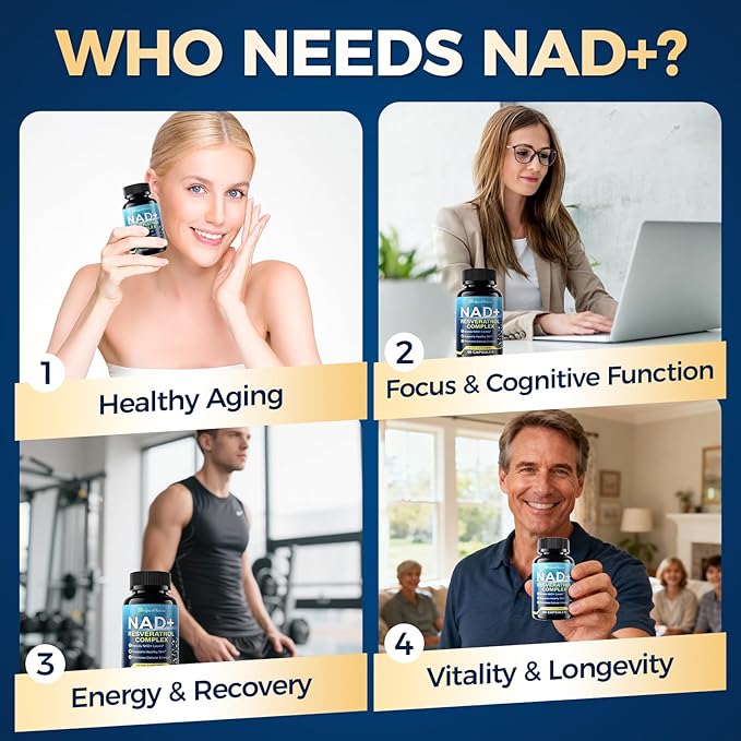 NAD+ Supplement - NAD Supplements for Women & Men - Liposomal NAD+ Resveratrol Complex with Urolithin A, CoQ10 - Boosts NAD+ Levels, Cellular Energy & Healthy Skin - Third-Party Tested - 60 Capsules