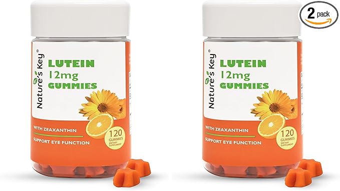 Nature's Key Lutein Gummies 12mg with Zeaxanthin & Vitamin A for Kids and Adults | Eye Health and Brain Function Supplement | Orange Flavor, 120Ct (Pack of 2)