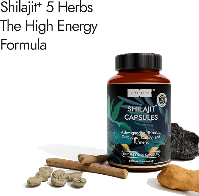 Organic Himalayan Shilajit Resin Extract with Ashwagandha & Turmeric-400mg Max Potency, Lab Tested Pure Shilajit for Men & Women, 85+ Trace Minerals, Immune Support, Energy, 2 Month Supply-120 Capsule