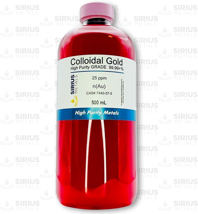 True Colloidal Gold – 25 ppm - 99.99+% Purity - 500 mL (16.9 Fl Oz) in Clear BPA-Free Plastic Bottle - Made in USA