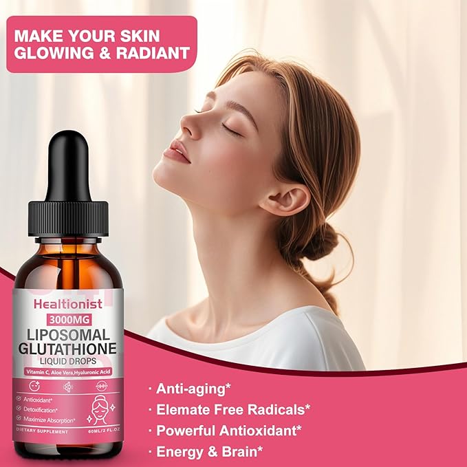 1 Pack 3000mg Liposomal Glutathione Liquid Drops with Vitamin C, 98% Absorption, Glutathione Liposomal Supplement, Powerful Antioxidant Complex for Immune System, Liver, 2 Fl Oz per Bottle