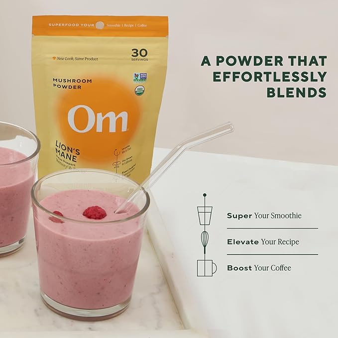 Om Lion’s Mane Mushroom Powder - Organic Mushroom Supplement and Nootropic - Support Memory, Focus and Nerve Health, 3.5 oz (50 Servings)