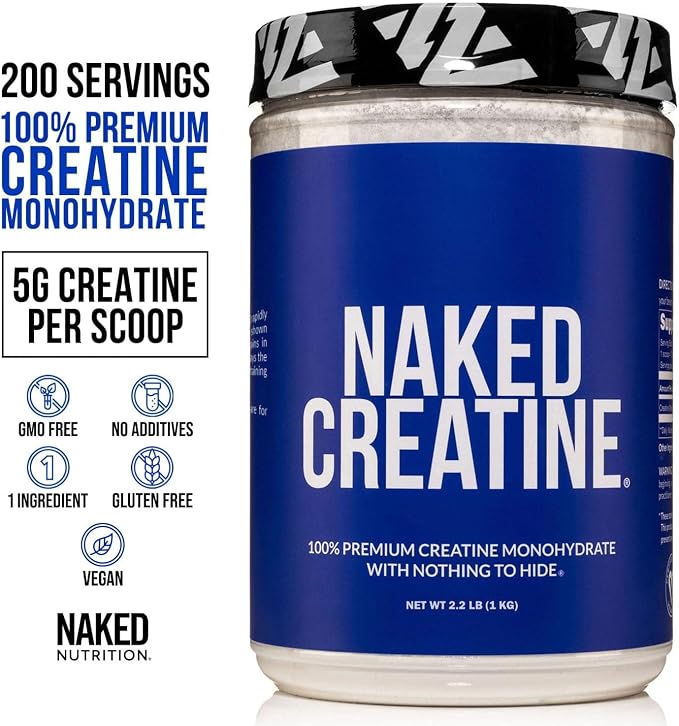 NAKED Pure Micronized Creatine Monohydrate – 200 Servings, 1,000g Bulk – NSF Certified, Vegan, Non-GMO, Gluten & Soy Free - Muscle Building, Strength Training, Gym & Fitness Supplement