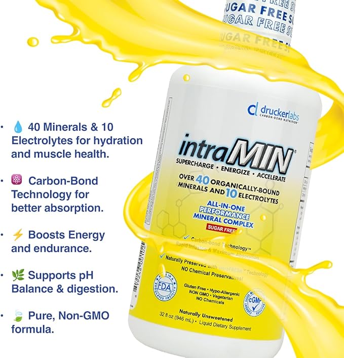 Drucker Labs - intraMIN Organic Liquid Minerals Supplement for Men, Women, Kids, Immune and Muscle Support, Non GMO, Gluten Free, Vegan, Electrolytes, Sugar Free (32 oz.,Unflavored)