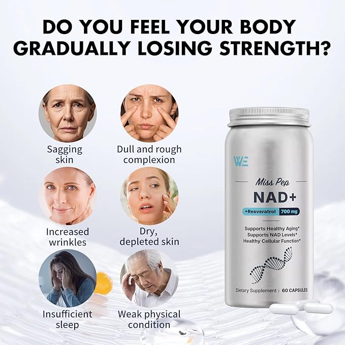 NAD+ Supplement, with Nicotinamide Riboside and Resveratrol, Supports Cell Health, Slows Aging, Helps Focus, and Promotes NAD+ Production - 60 Capsules