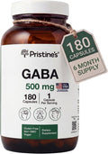 PRISTINE'S GABA 500mg Sleep Quality Support Supplement - 180 Day Supply - Calm Mind & Relaxation Sleep Support Capsules Glass Bottle