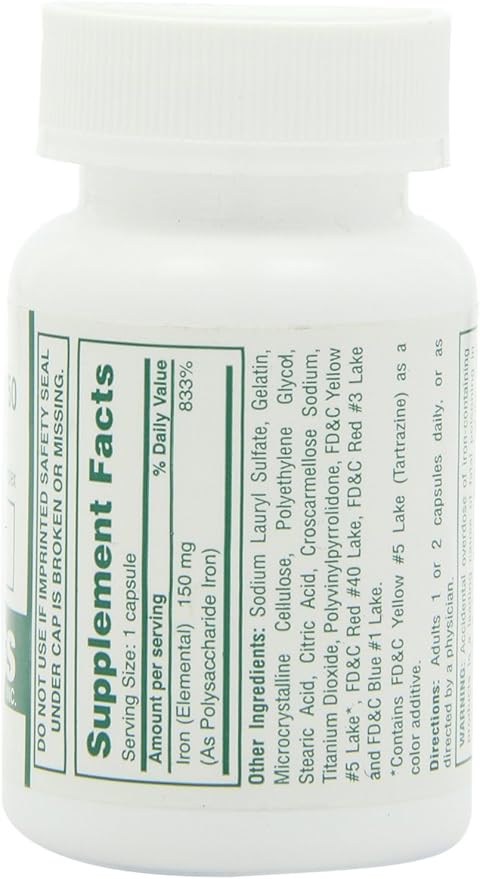 Dietary Supplement - Poly Iron Capsules 150 mg (100 caps per bottle) by Cypress Pharmaceutical #185-01 (1 Bottle of 100 Caps)
