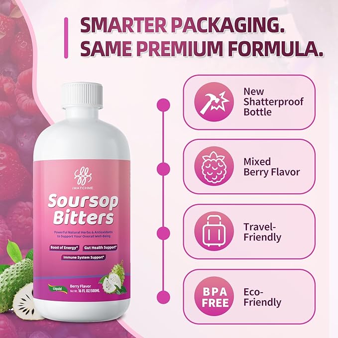 Soursop Bitters Liquid-Pure 20 Herb Guanabana Tea for Digestive Health,Gut Detox & Cleanse,Antioxidant,Immune Support with Black Seed,Moringa,Turmeric&Ashwagandha, 98% High Absorption,Non-GMO 16 fl oz
