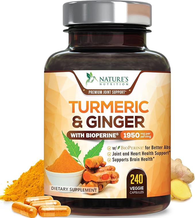 Turmeric Curcumin Supplement - 95% Curcuminoids with Organic Turmeric & Ginger, BioPerine Black Pepper Extract for Best Absorption, Natural Vegan Joint Support, Non-GMO, Bottled in USA - 240 Capsules