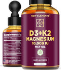 Liquid Vitamin D3 with K2 & Magnesium Glycinate | Vitamin D Drops 10.000 IU | Vitamin K2 200mcg Mk7 | Vitamin D3 + K2 Supplement for Men & Women | High Absorption | MCT Oil | Gluten Free | Non-GMO
