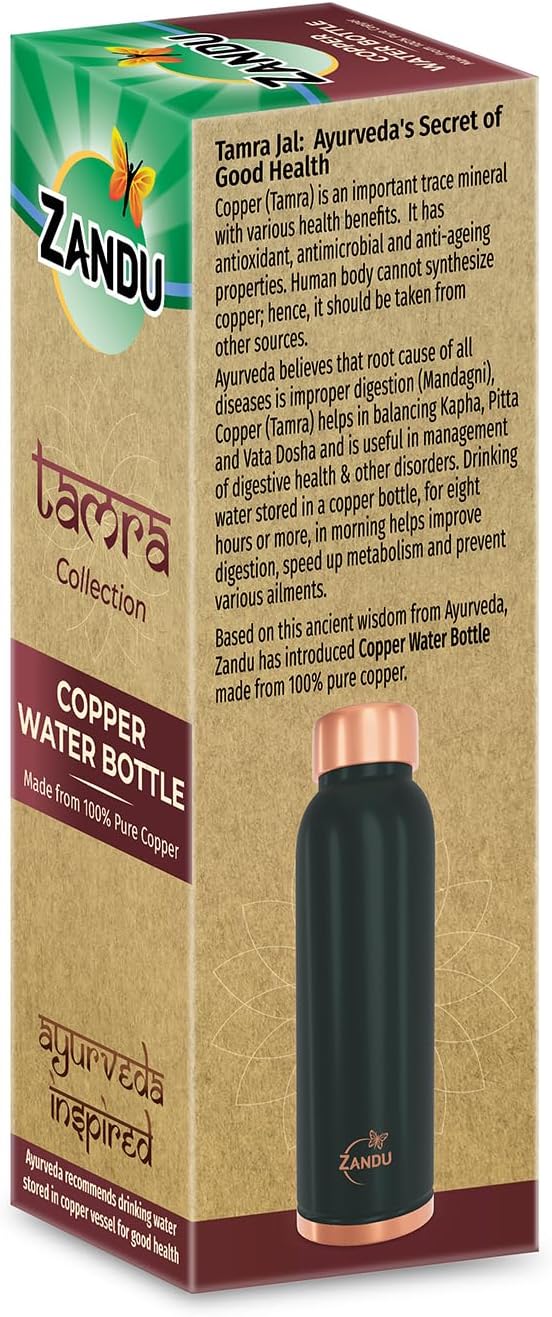 Zandu Copper Bottle (Green): Prepared with 100% Pure Copper | Useful in Promoting Overall Health (Pack of 950 ml)