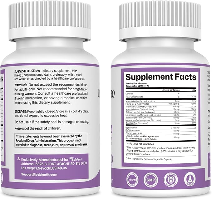 13-in-1 Myo Inositol & D-Chiro Inositol for Women,2460mg-40:1 Ratio Supplement Plus Alpha Lipoic Acid/Folate/Vitex/Magnesium,240 Vegan Capsules