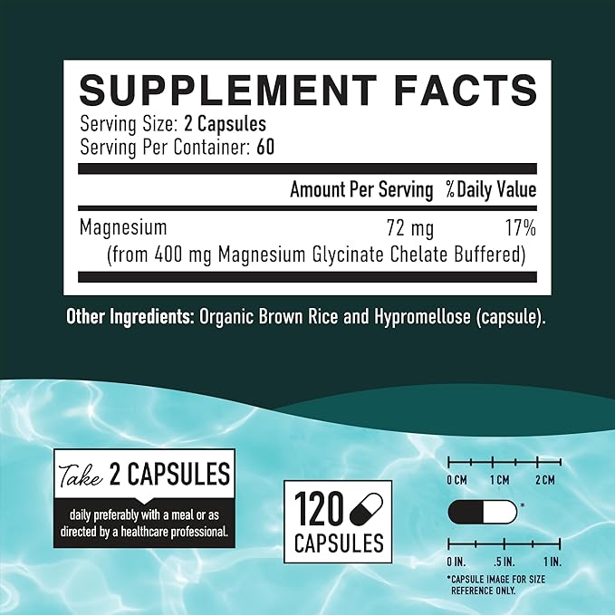 Magnesium Glycinate 400mg | Chelated Magnesium Glycinate for Maximum Absorption & Bioavailability | Relaxation, Muscle Health, Stress & Energy Support Supplement | 120 Capsules (2-Month Supply)