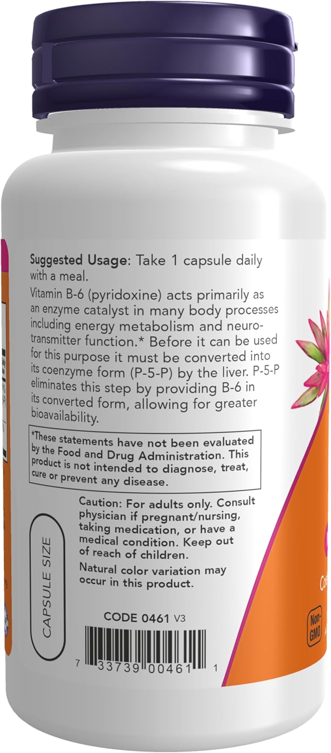 NOW Foods Supplements, P-5-P 50 mg with Coenzyme B-6 + Mg Bisglycinate, 90 Veg Capsules
