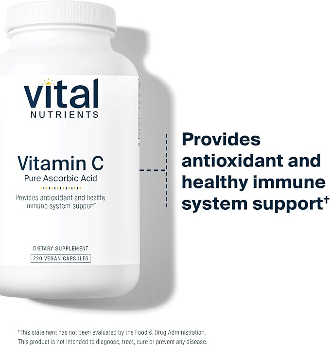 Vital Nutrients Vitamin C 1000mg (100% Pure Ascorbic Acid) - Vegan Antioxidant Supplement for Immune Support and Iron Absorption* - Gluten, Dairy and Soy Free - Non-GMO - 220 Capsules