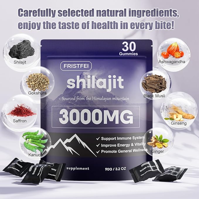 Pure Himalayan Shilajit Gummies for Men & Women - 100% Natural & Organic | 85+ Trace Minerals & Fulvic Acid | 30 Count | Individually Packaged