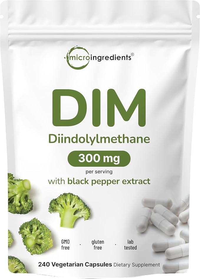 DIM Active Supplement, DIM 300mg, 240 Veggie Capsules (8-Month Supply), 2 in 1 Formula, Estrogen Metabolism, Premium DIM-Plus Broccoli Extract Supplement With Black Pepper for Better Absorption