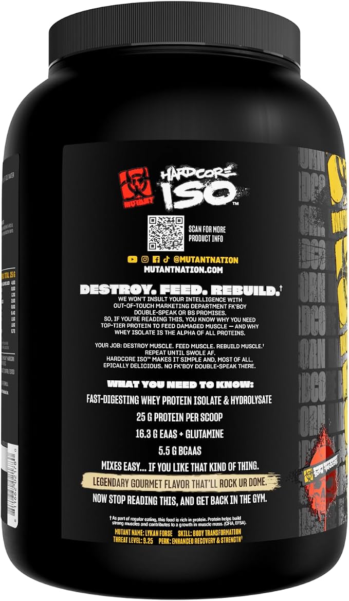 Mutant Harcode ISO Whey Protein Isolate Powder Acts Fast to Help Recover, Build Muscle, Bulk and Strength, 1.6 lb (Cookies & Cream)