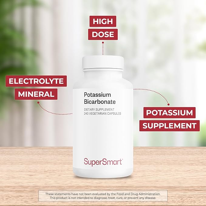 SuperSmart Potassium Bicarbonate (High Dose) - Electrolyte Mineral - pH Acid-Base Balance - Potassium Supplement | Non-GMO & Gluten Free - 240 Vegetarian Capsules