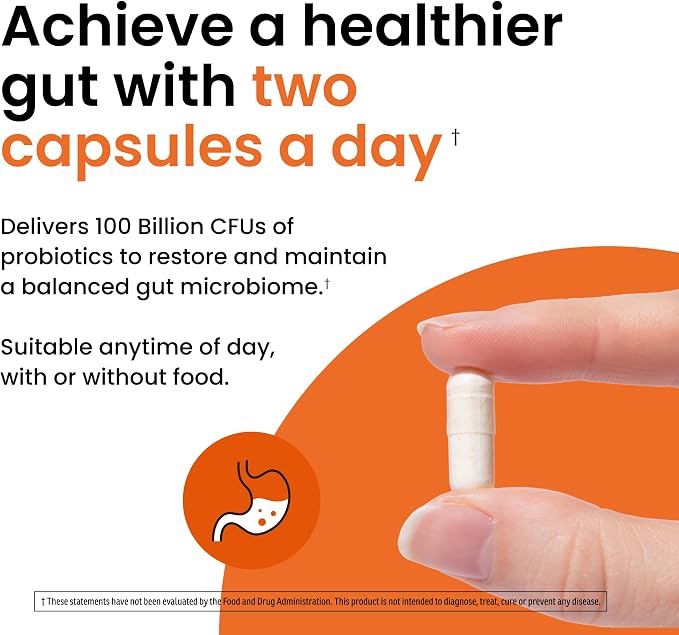 Ombre Healthy Gut Probiotics for Digestive Health 100 Billion CFU - Prebiotics and Probiotics for Women & Men with Lactobacillus Acidophilus & Digestive Enzymes, Gut Health Support, Vegan, 30 Servings