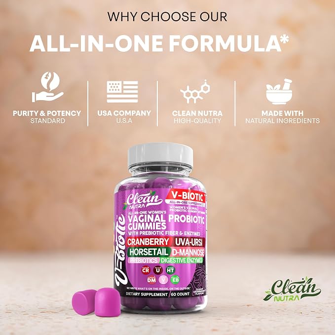Clean Nutra Vbiotic Gummies, Cranberry, Horsetail, D-Mannose, UVA-Ursi, Probiotic Blend, Enzyme Blend, 60 Count (2)