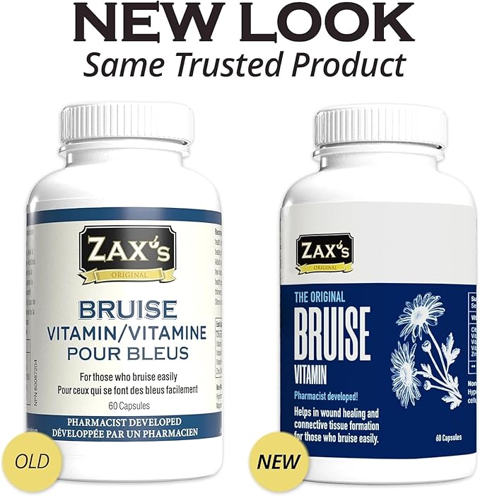 ZAX'S Bruise Vitamin Pharmacist Developed Bruising Supplements Potent Bruising Swelling Reducer, Zinc, Vitamin K, D3, Ascorbic Acid, Citrus Bioflavonoids, 60 Caps, Combine Arnica Bruise Cream
