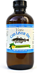 Virgin Cod Liver Oil - 8 Fl oz Natural, Sustainably sourced, Wild Caught & Fresh Tasting. High in Vitamin D, Omega 3 DHA/EPA (Lemon and Peppermint Flavored)