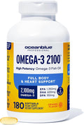 Oceanblue Professional Omega-3 2100 – 180 ct – Triple Strength Burpless Fish Oil Supplement with High-Potency EPA, DHA, DPA – Wild-Caught – Orange Flavor (90 Servings)
