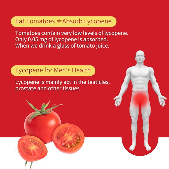 Lycopene Supplement for Men 100mg, Lycopene Capsule with 200mg Reishi Mushroom for Overall Health, 2 Month Supply, Non-GMO & Gluten Free, Vegan, 60 Rapid Release Capsules