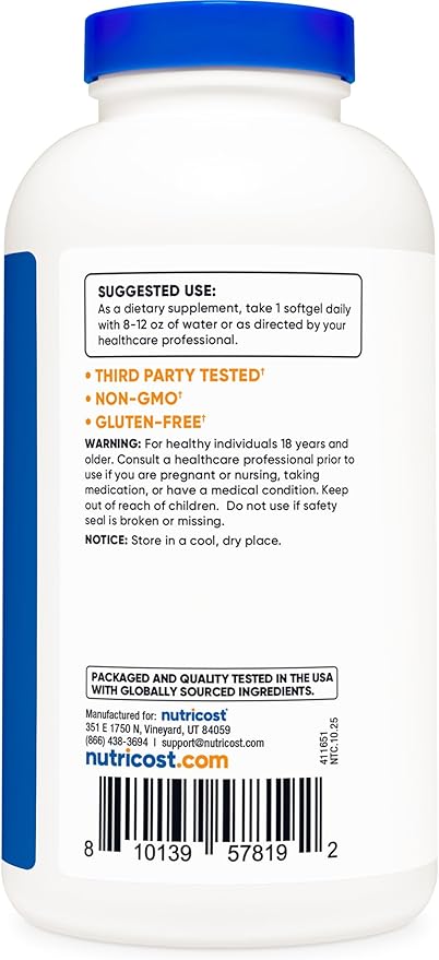 Nutricost Vitamin E 1,000 IU (450mg) 240 Softgels - GMO-Free, Gluten-Free
