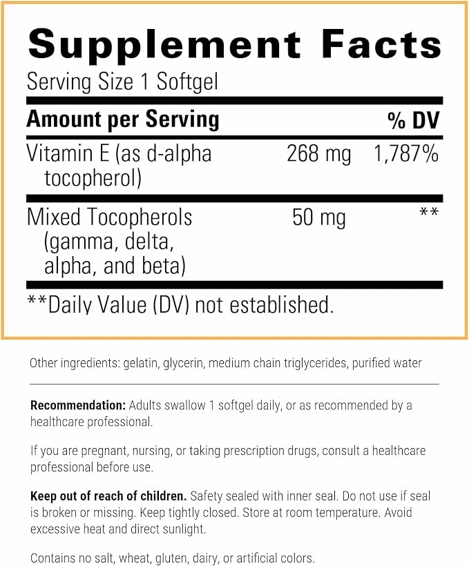Integrative Therapeutics Vitamin E - Antioxidant Supplement for Cardiovascular Health Support* - Heart Support* - Dairy-Free & Gluten-Free - 60 Vitamin Softgels (60 Servings)